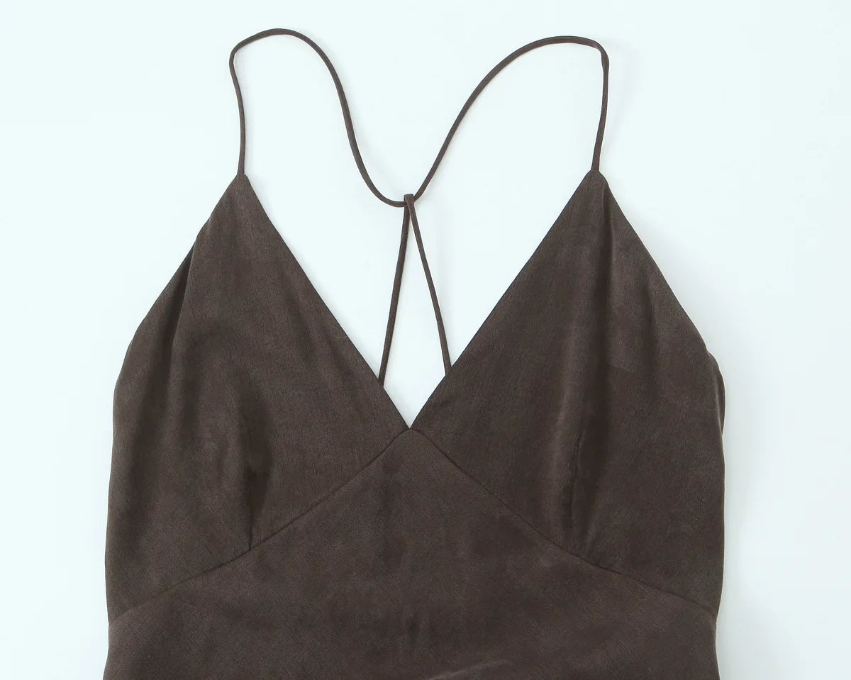 Elegant Summer Midi Sling Dress for Women with Sleeveless Backless V-Neck Design Perfect for Beach Parties and Casual Wear