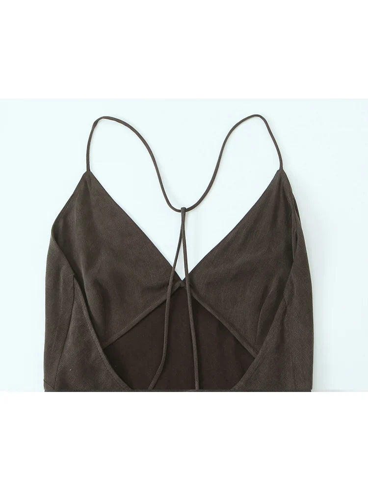 Elegant Summer Midi Sling Dress for Women with Sleeveless Backless V-Neck Design Perfect for Beach Parties and Casual Wear