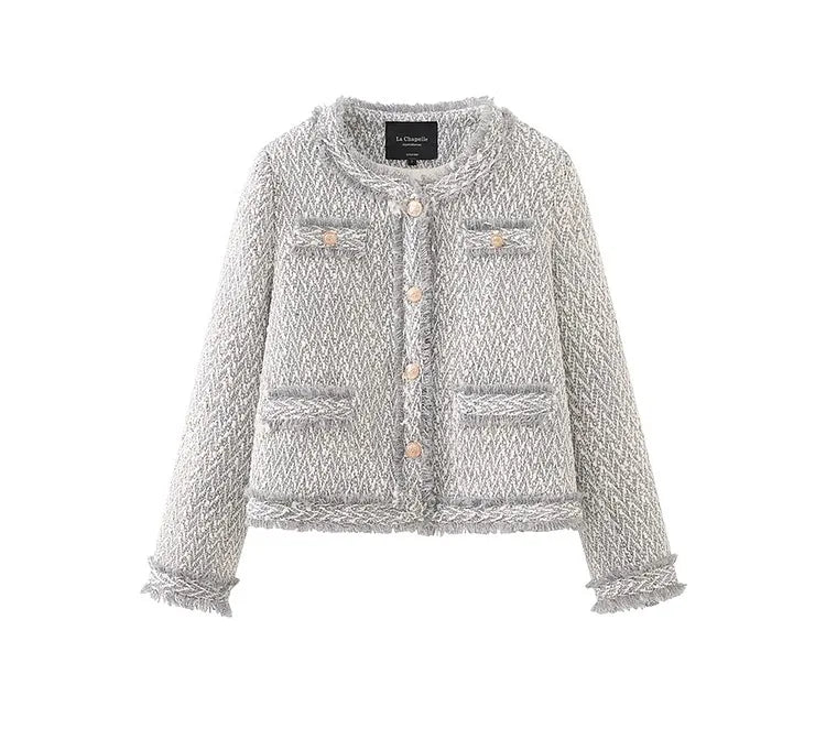 Women's Elegant Two-Piece Tweed Skirt Set Long Sleeve Single Breasted Stripe Coat and Bodycon Office Skirt Autumn Winter Outfit