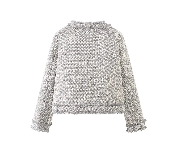 Women's Elegant Two-Piece Tweed Skirt Set Long Sleeve Single Breasted Stripe Coat and Bodycon Office Skirt Autumn Winter Outfit