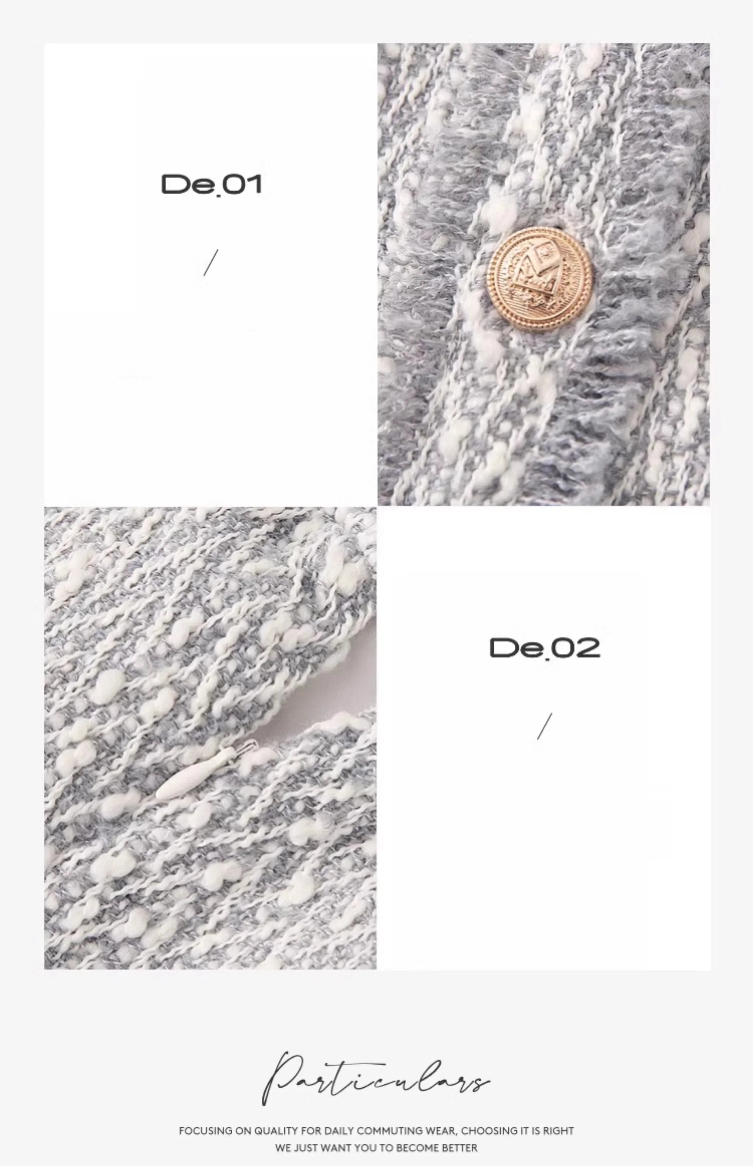 Women's Elegant Two-Piece Tweed Skirt Set Long Sleeve Single Breasted Stripe Coat and Bodycon Office Skirt Autumn Winter Outfit