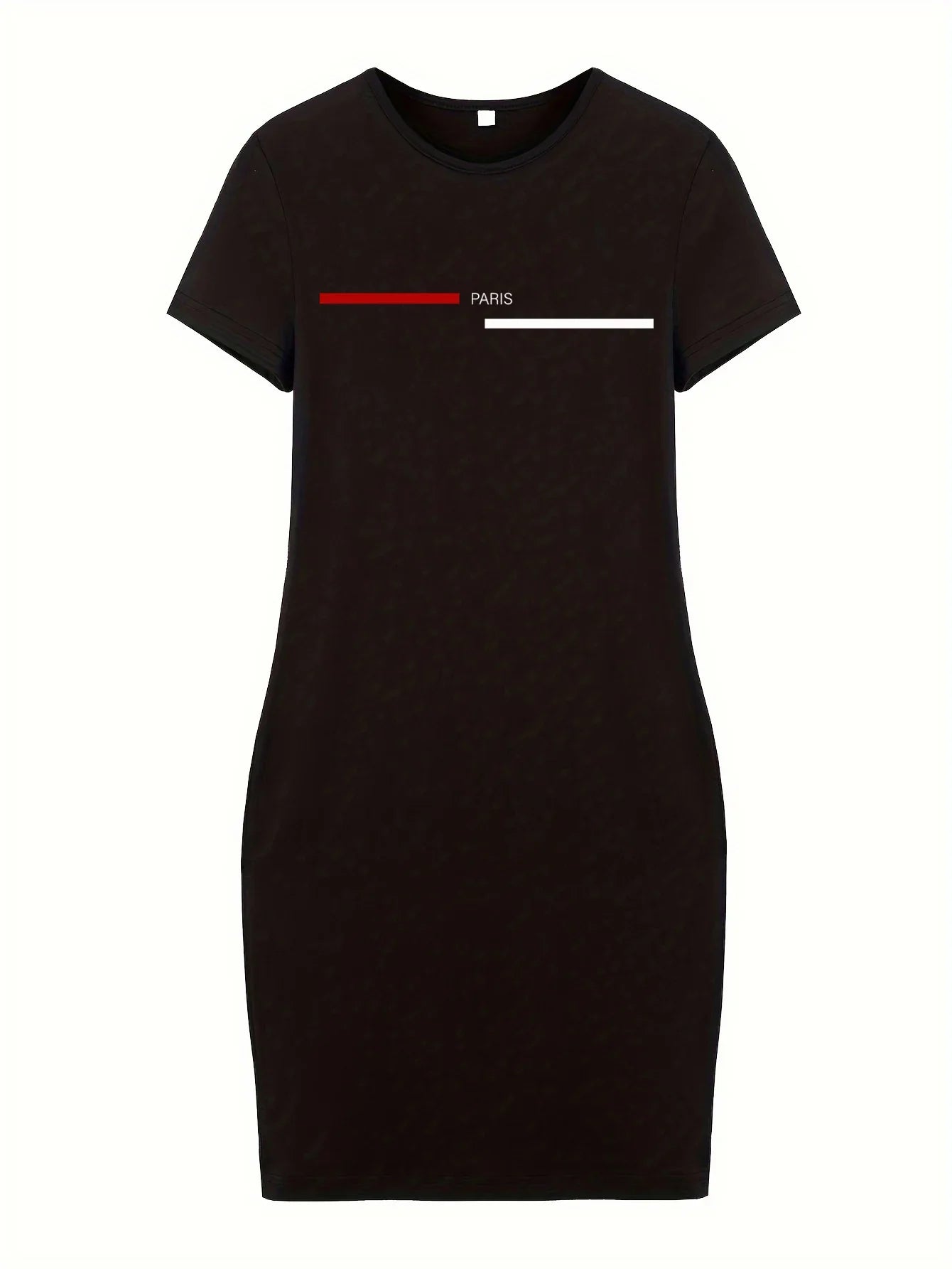 Summer Women's Paris Letter Print Casual Slim Fit Short Sleeve Round Neck T-Shirt Mini Dress
