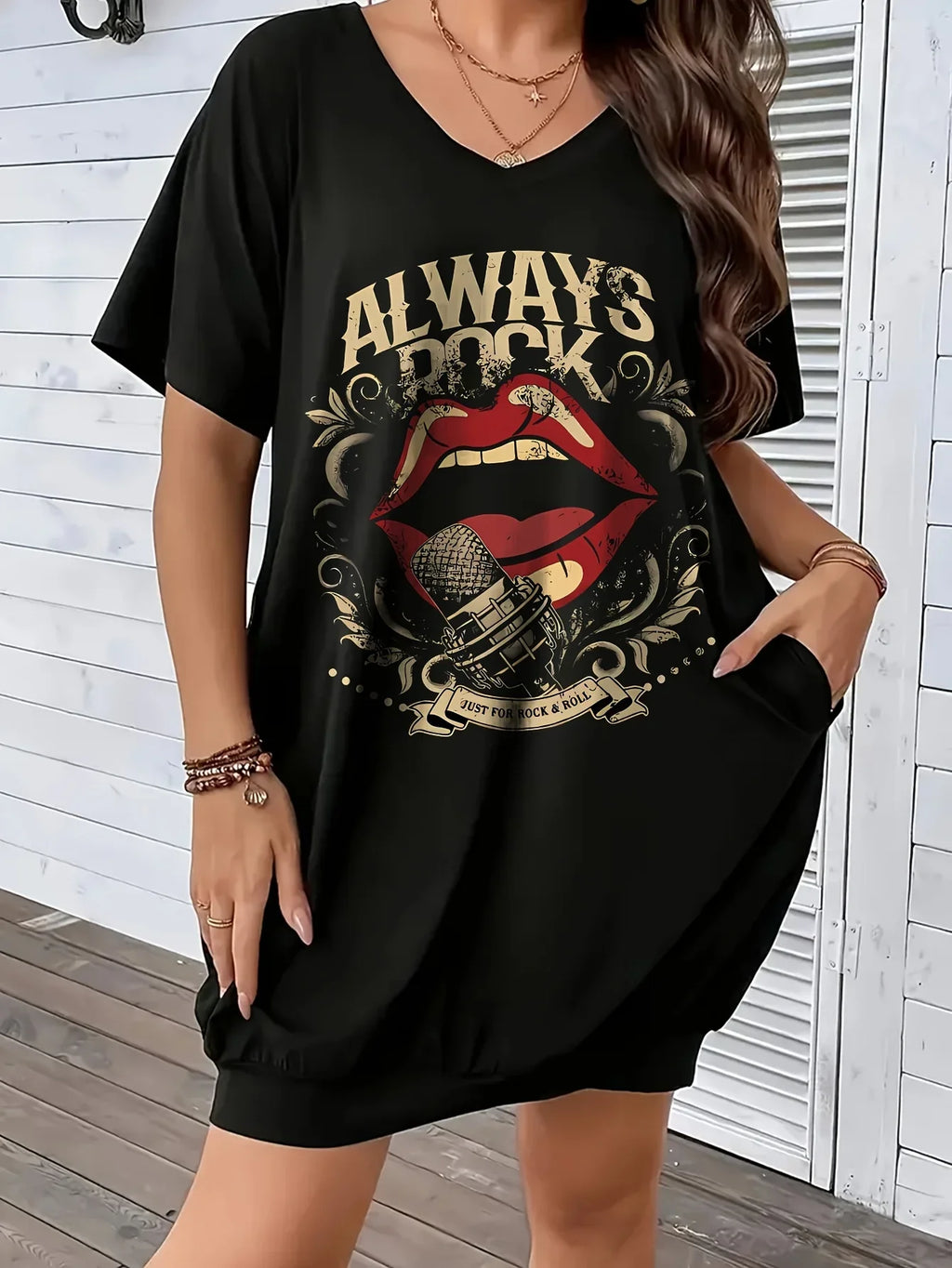 Women's Summer Loose Abstract Face Print Round Neck Short Sleeve Pocket Dress for Casual Comfort and Plus Size Fit