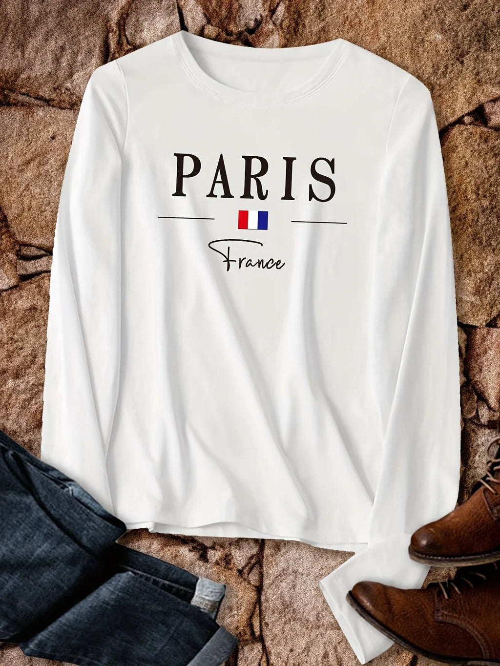 Paris Women's Summer Print Oversized Loose Fit Casual Round Neck Long Sleeve T-Shirt Top Fashion Streetwear Oversized O-Neck Tee