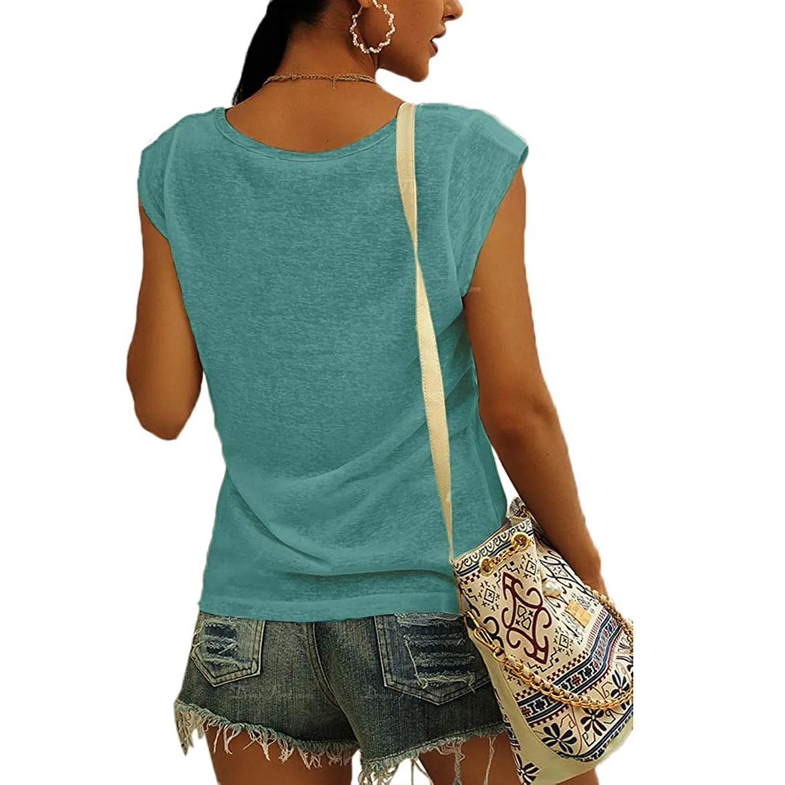 Women's V-Neck Casual Cap Sleeve T-Shirt Loose Fit Solid Color Soft Cotton Blend Blouse Tank Top for Everyday Wear