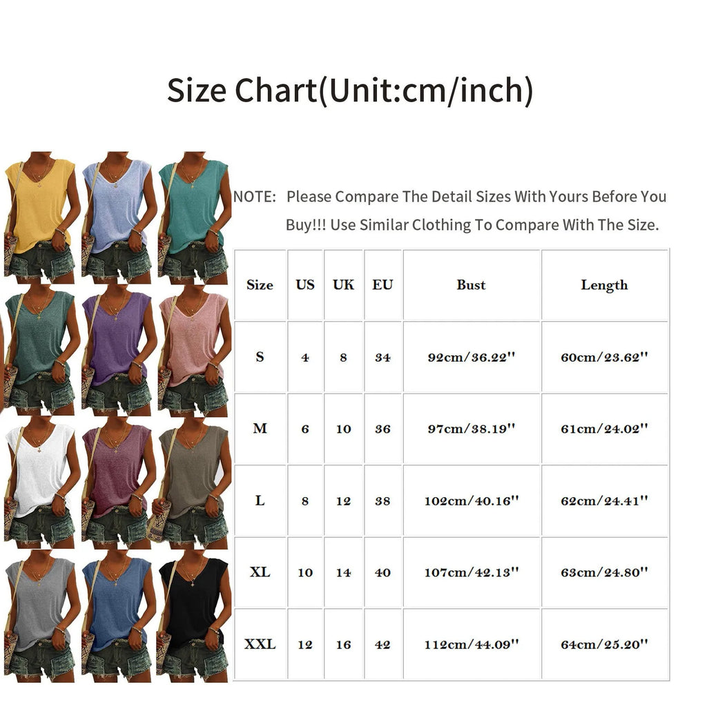 Women's V-Neck Casual Cap Sleeve T-Shirt Loose Fit Solid Color Soft Cotton Blend Blouse Tank Top for Everyday Wear