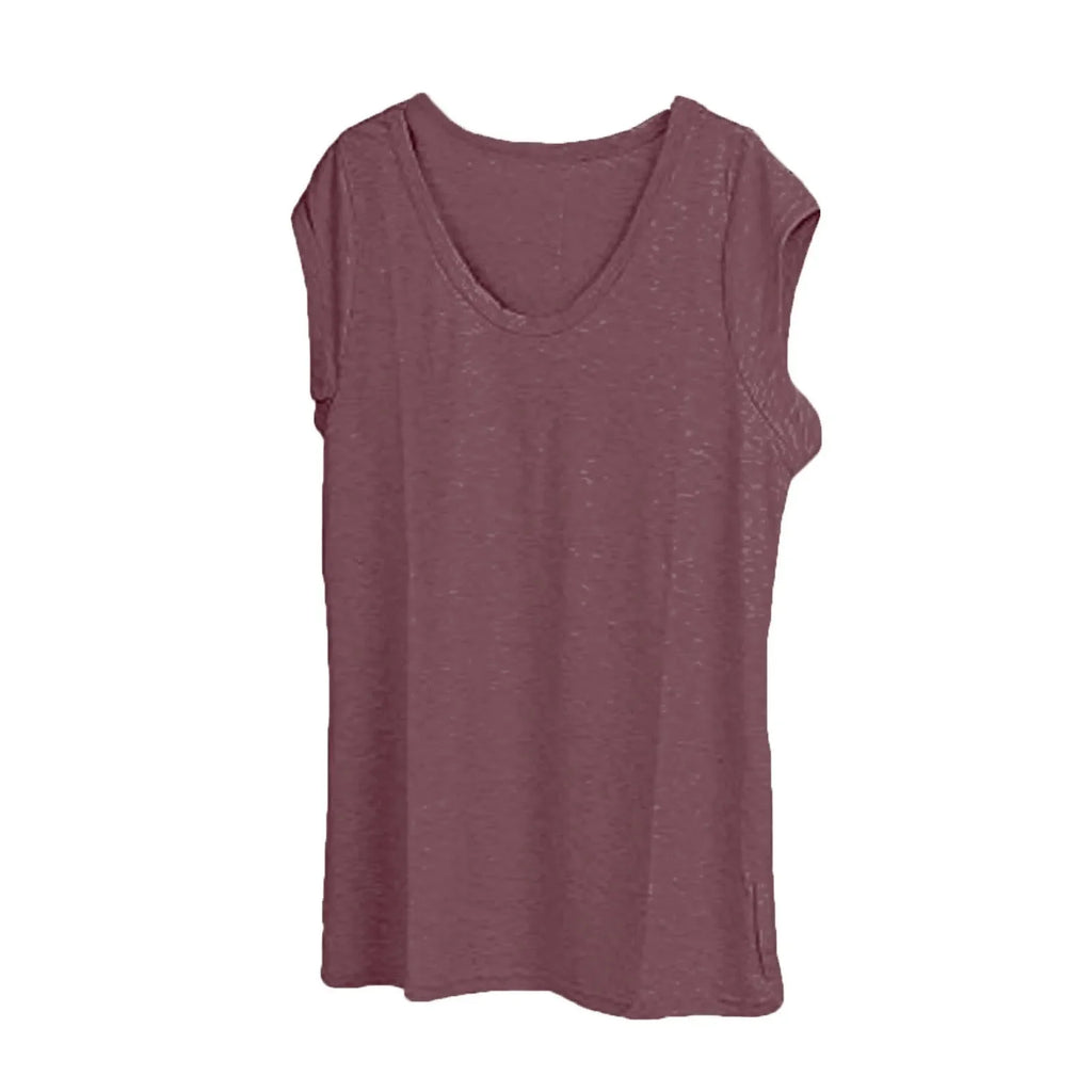 Women's V-Neck Casual Cap Sleeve T-Shirt Loose Fit Solid Color Soft Cotton Blend Blouse Tank Top for Everyday Wear