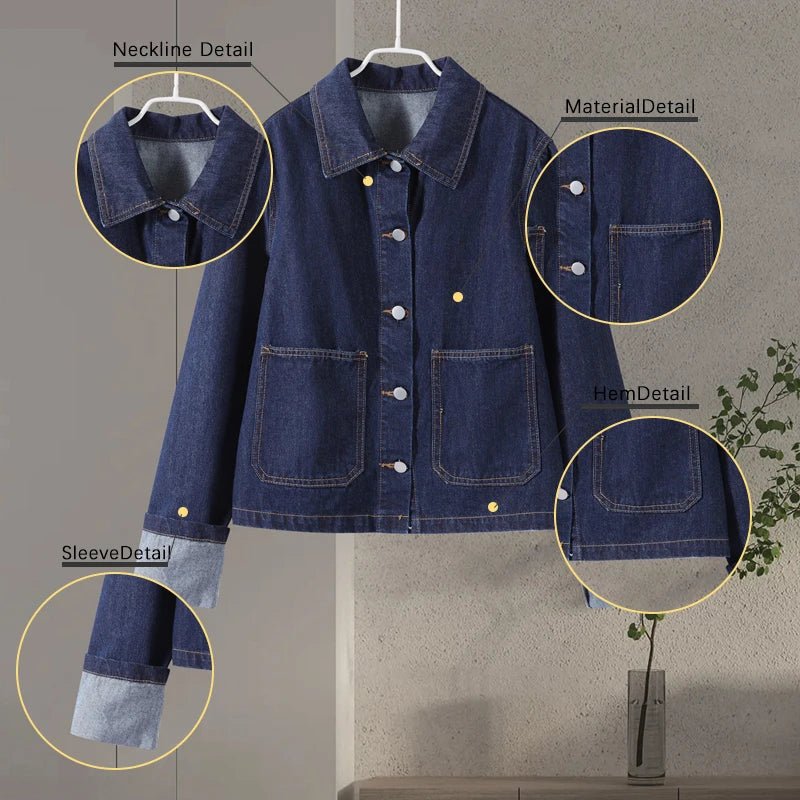 Casual Denim Two-Piece Set for Women Turndown Collar Long Sleeve Single Breasted Jacket with Pockets and Mini Skirt Stylish Summer Outfit