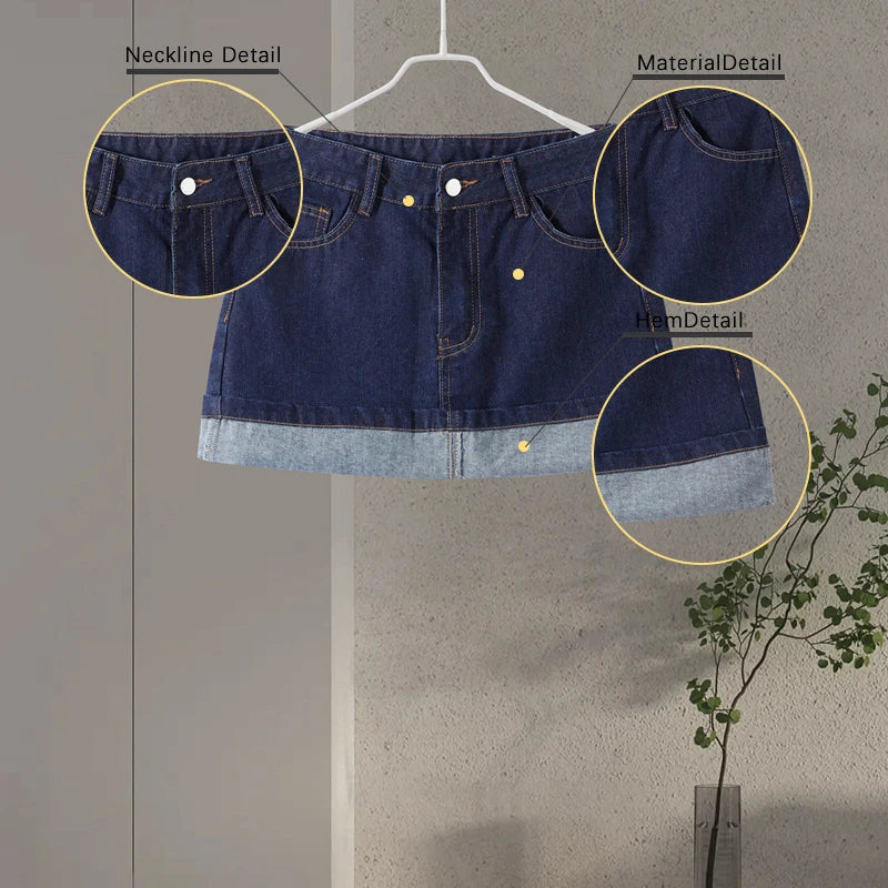 Casual Denim Two-Piece Set for Women Turndown Collar Long Sleeve Single Breasted Jacket with Pockets and Mini Skirt Stylish Summer Outfit