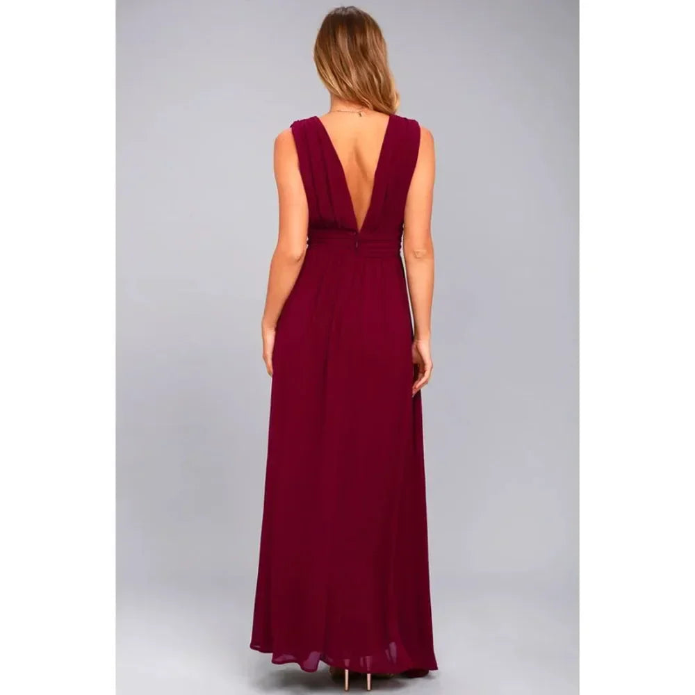 Elegant Backless Maxi Dress for Women with Mesh Long Bodycon Fit in Vibrant Red Perfect for Christmas Parties and Evening Events