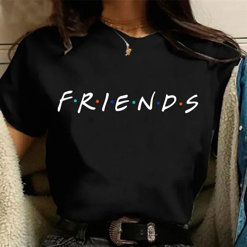 Fashion Friends TV Show Inspired Funny Cartoon Graphic T-Shirt for Women Casual Harajuku Vintage Style Best Friends Korean Trendy Top