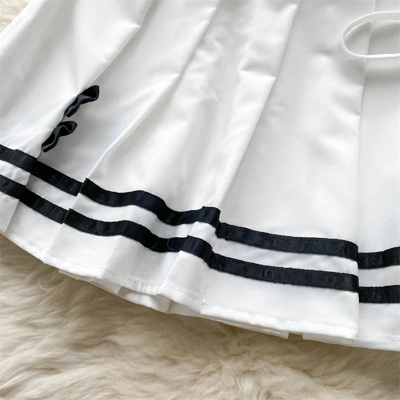 White Sailor Collar Strap Short JK Uniform Set with Pleated Skirt Sweet and Sexy Cosplay Lingerie Matching Outfit for Girls