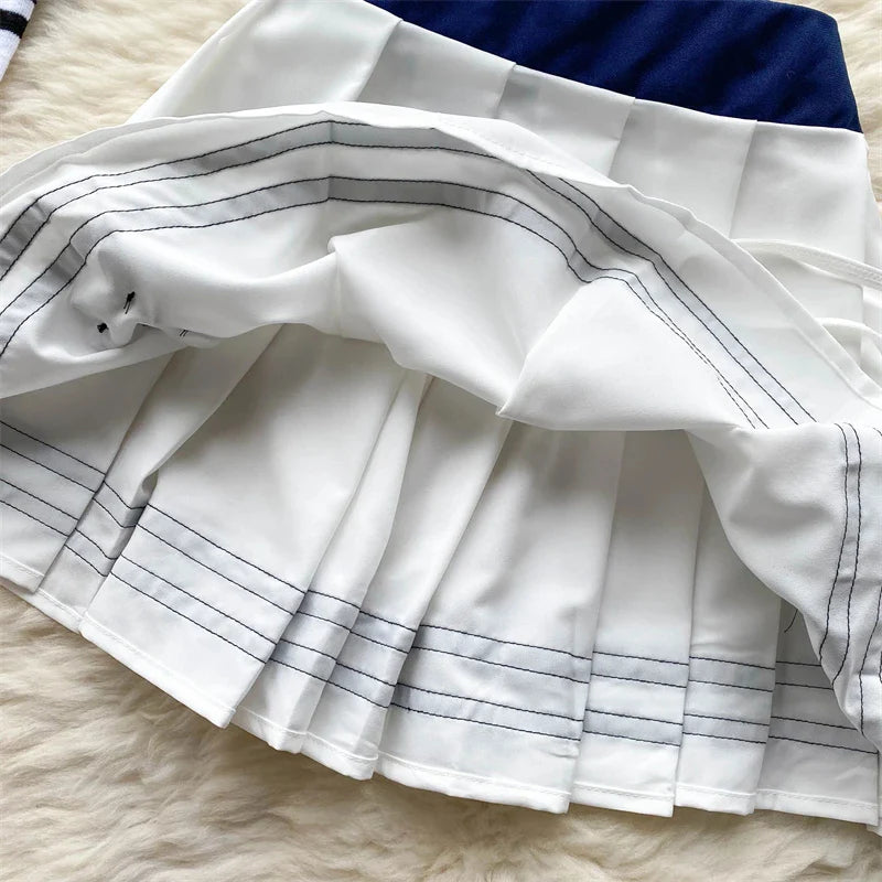 White Sailor Collar Strap Short JK Uniform Set with Pleated Skirt Sweet and Sexy Cosplay Lingerie Matching Outfit for Girls