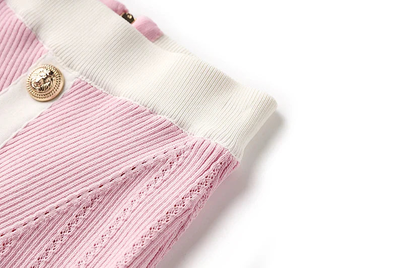 Elegant Baby Pink Knitted 2PCS Set Featuring Soft Sweater and Sheath Skirt for Women Spring Sweet Design Luxury Twin Outfit