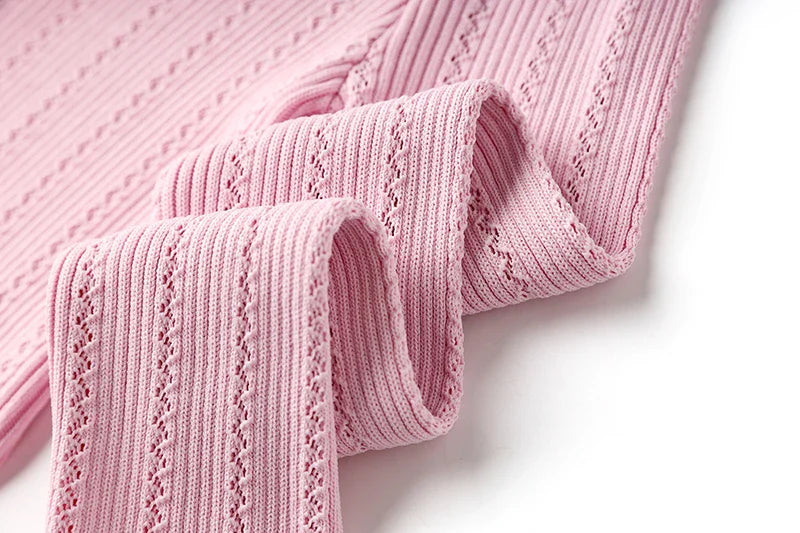 Elegant Baby Pink Knitted 2PCS Set Featuring Soft Sweater and Sheath Skirt for Women Spring Sweet Design Luxury Twin Outfit