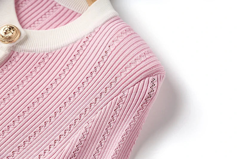 Elegant Baby Pink Knitted 2PCS Set Featuring Soft Sweater and Sheath Skirt for Women Spring Sweet Design Luxury Twin Outfit