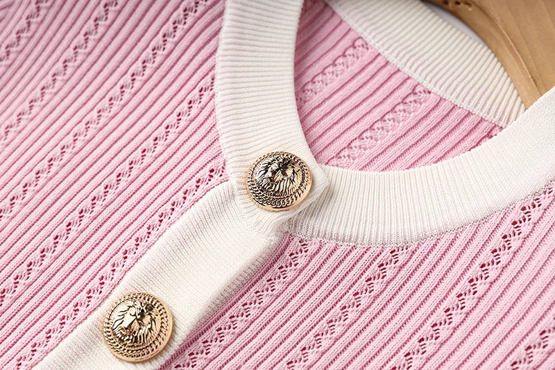 Elegant Baby Pink Knitted 2PCS Set Featuring Soft Sweater and Sheath Skirt for Women Spring Sweet Design Luxury Twin Outfit