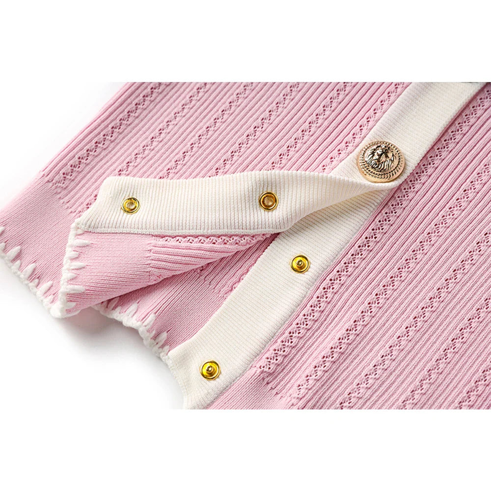 Elegant Baby Pink Knitted 2PCS Set Featuring Soft Sweater and Sheath Skirt for Women Spring Sweet Design Luxury Twin Outfit