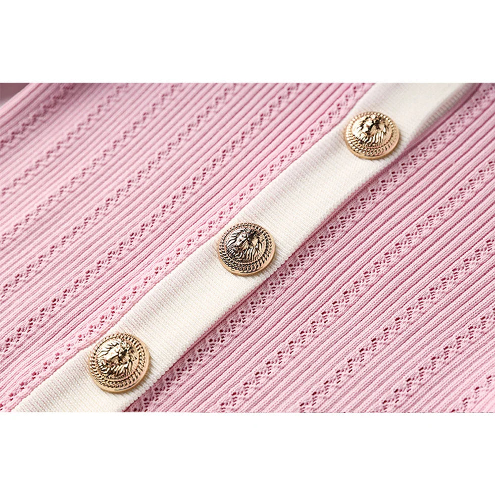 Elegant Baby Pink Knitted 2PCS Set Featuring Soft Sweater and Sheath Skirt for Women Spring Sweet Design Luxury Twin Outfit