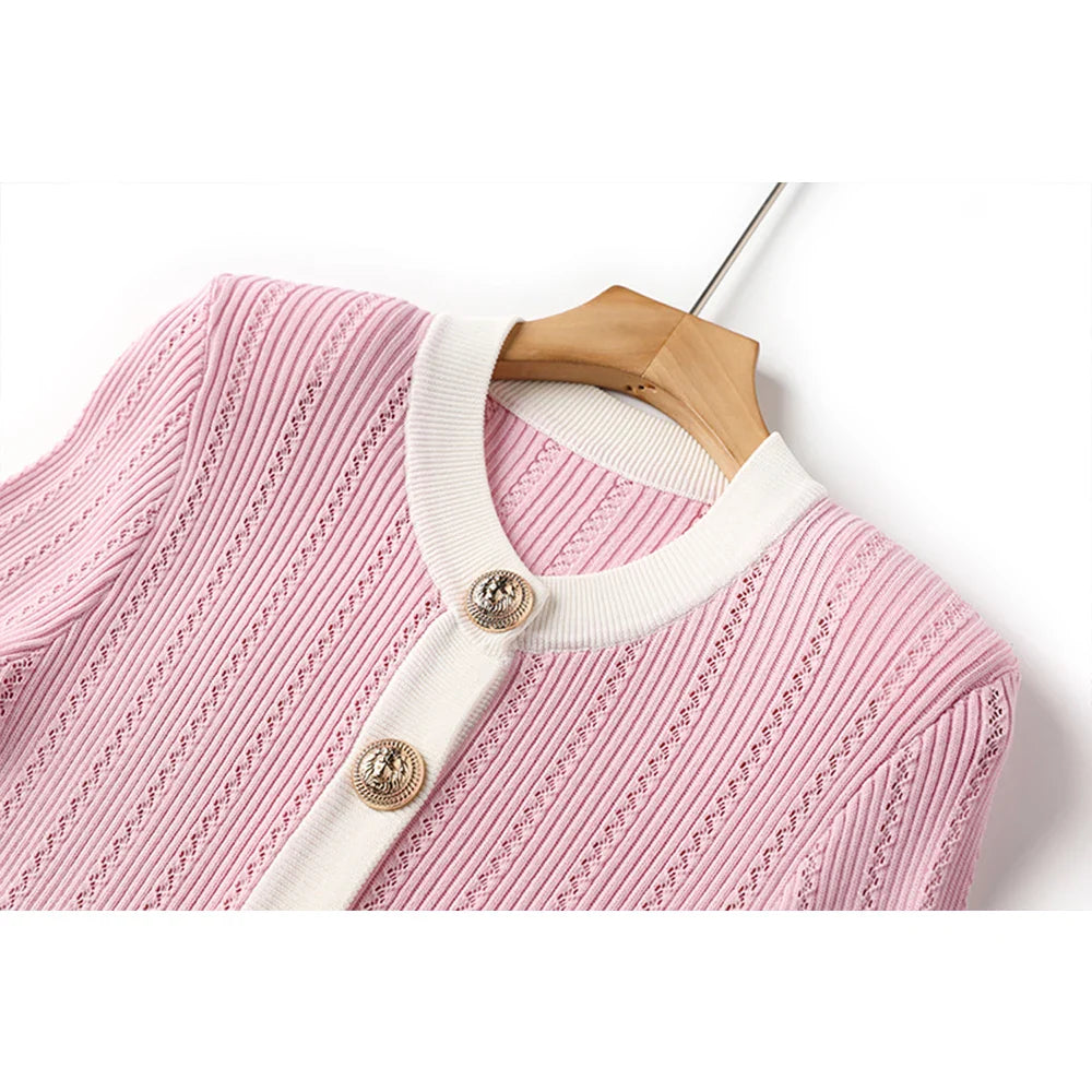 Elegant Baby Pink Knitted 2PCS Set Featuring Soft Sweater and Sheath Skirt for Women Spring Sweet Design Luxury Twin Outfit