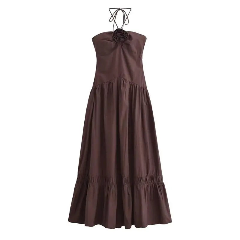 Chic Summer Women's Tube Top Dress with Hanging Neck for Holiday and Party Occasions Long Flowing Day Dress