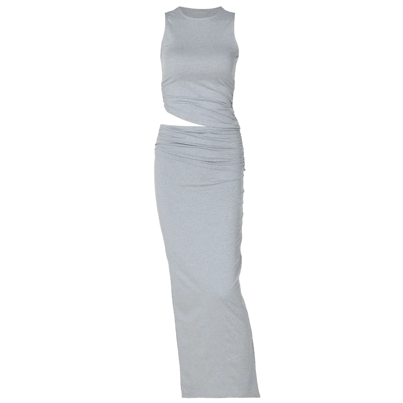 Sexy Draped Two Piece Co Ord Set Women Slim Crop Tank Top and Maxi Skirt Summer Festival Party Outfit