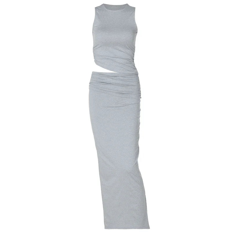 Sexy Draped Two Piece Co Ord Set Women Slim Crop Tank Top and Maxi Skirt Summer Festival Party Outfit