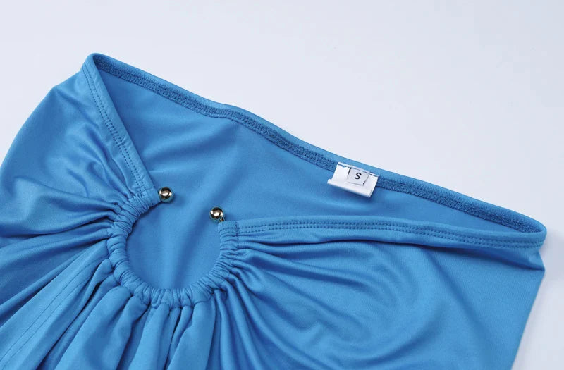 Strappy Square Collar Draped Loops Crop Tank Top and Sexy Slit Maxi Skirt Two Piece Set for Festival and Vacation