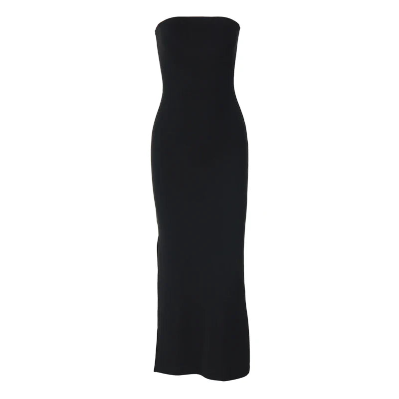 Black Strapless Long Sleeve Sexy Bodycon Maxi Dress for Elegant Evening Parties and Festivals