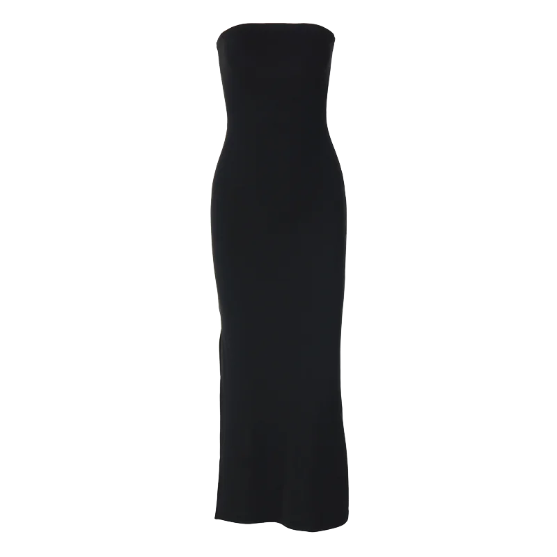 Black Strapless Long Sleeve Sexy Bodycon Maxi Dress for Elegant Evening Parties and Festivals