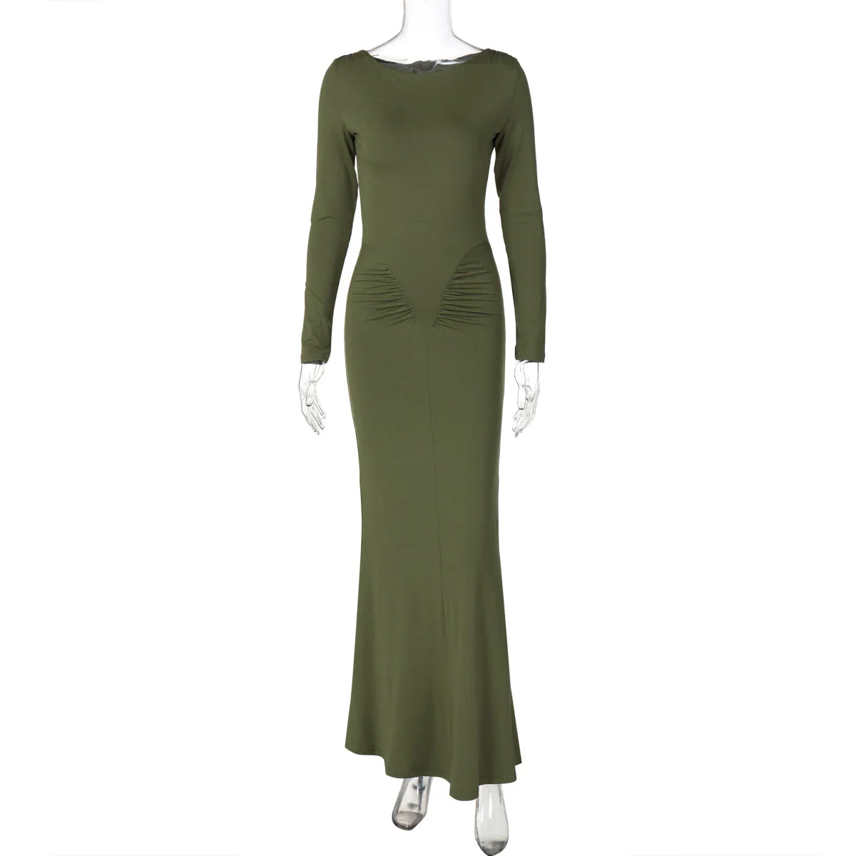 Elegant Long Sleeve Draped Bodycon Maxi Dress for Evening Parties and Festivals with Stylish Y2K Inspiration