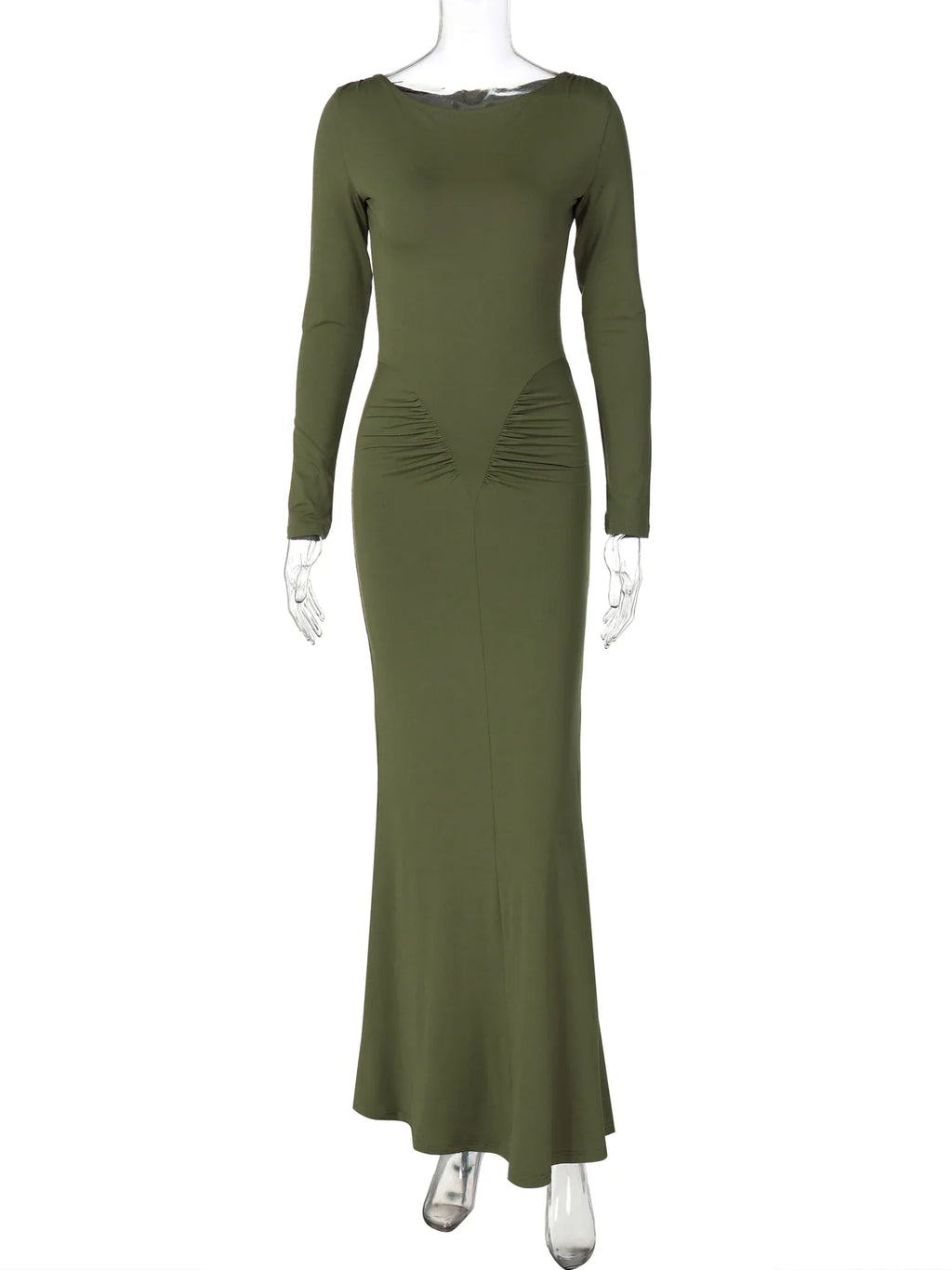 Elegant Long Sleeve Draped Bodycon Maxi Dress for Evening Parties and Festivals with Stylish Y2K Inspiration