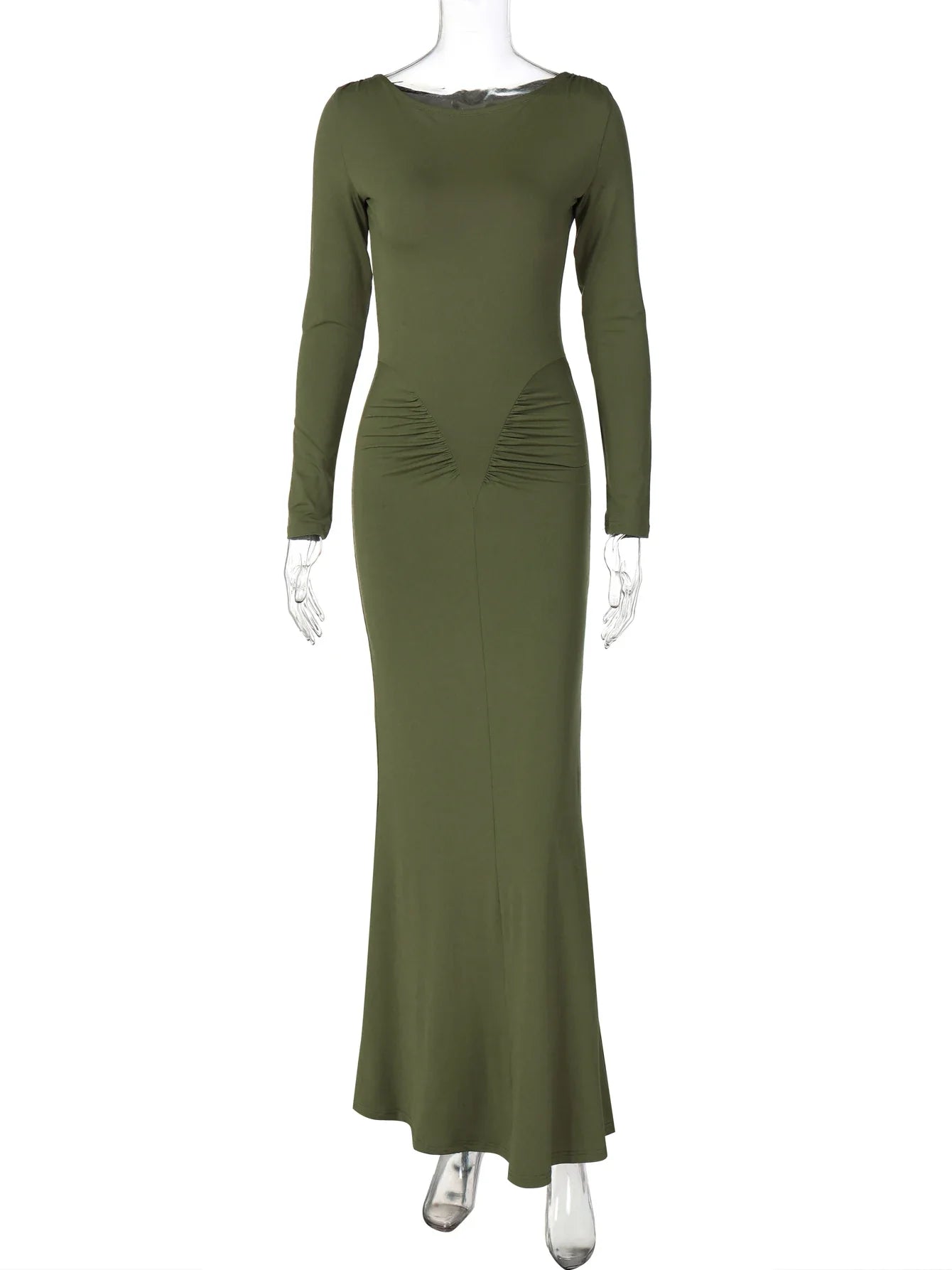 Elegant Long Sleeve Draped Bodycon Maxi Dress for Evening Parties and Festivals with Stylish Y2K Inspiration