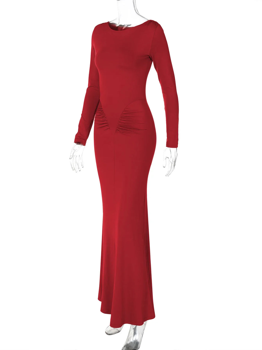 Elegant Long Sleeve Draped Bodycon Maxi Dress for Evening Parties and Festivals with Stylish Y2K Inspiration