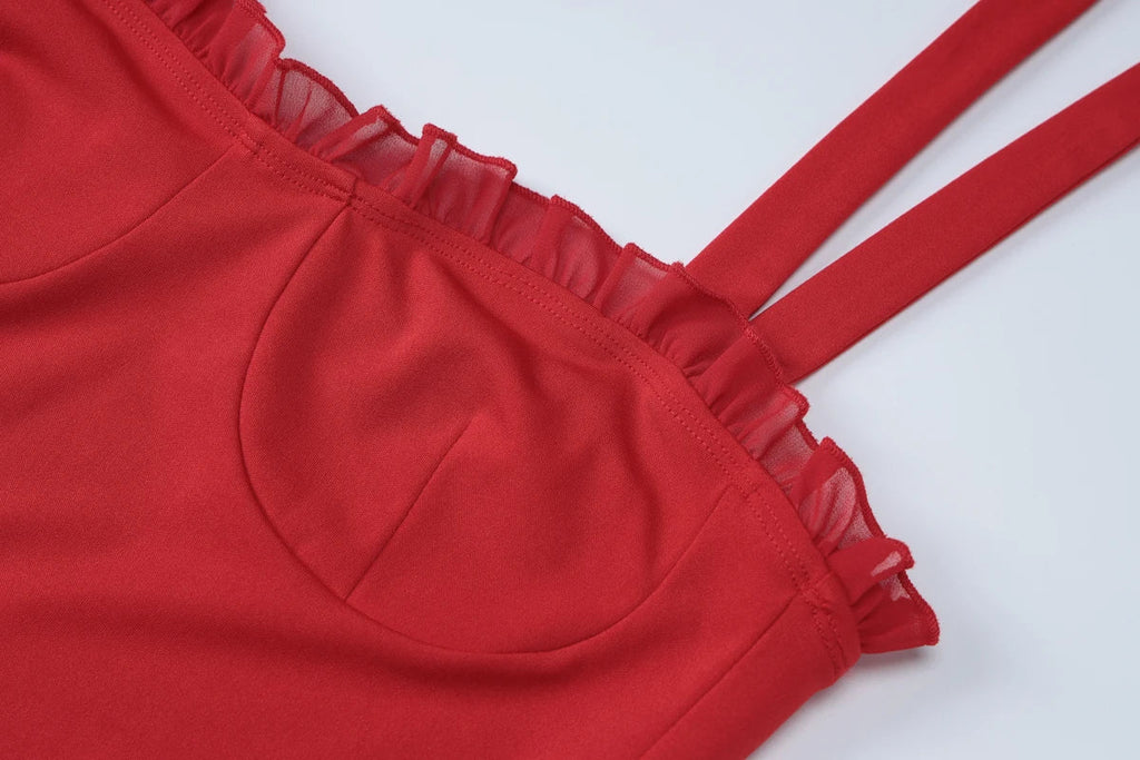 Elegant Solid Slim Mini Dress for Women with Ruffles Backless Bandage Patchwork Perfect for Birthday Parties and Vacations