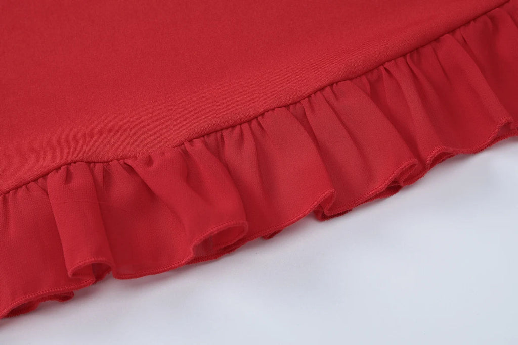 Elegant Solid Slim Mini Dress for Women with Ruffles Backless Bandage Patchwork Perfect for Birthday Parties and Vacations