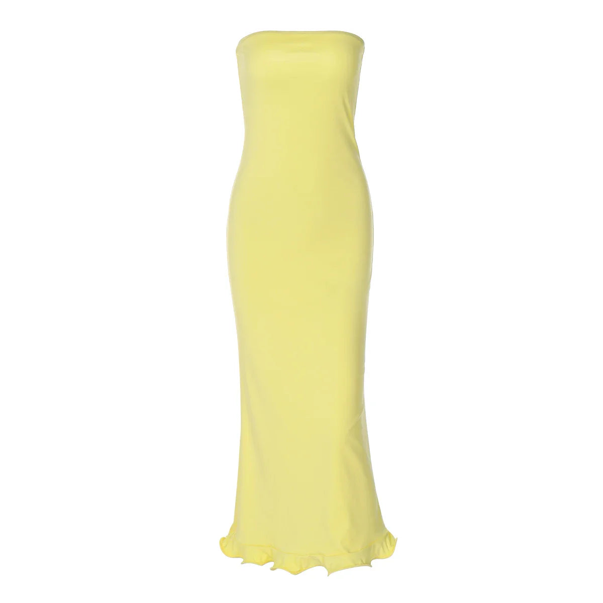 Elegant Strapless Ruffle Maxi Dress for Summer Women's Formal and Party Wear with Sexy Bodycon Fit