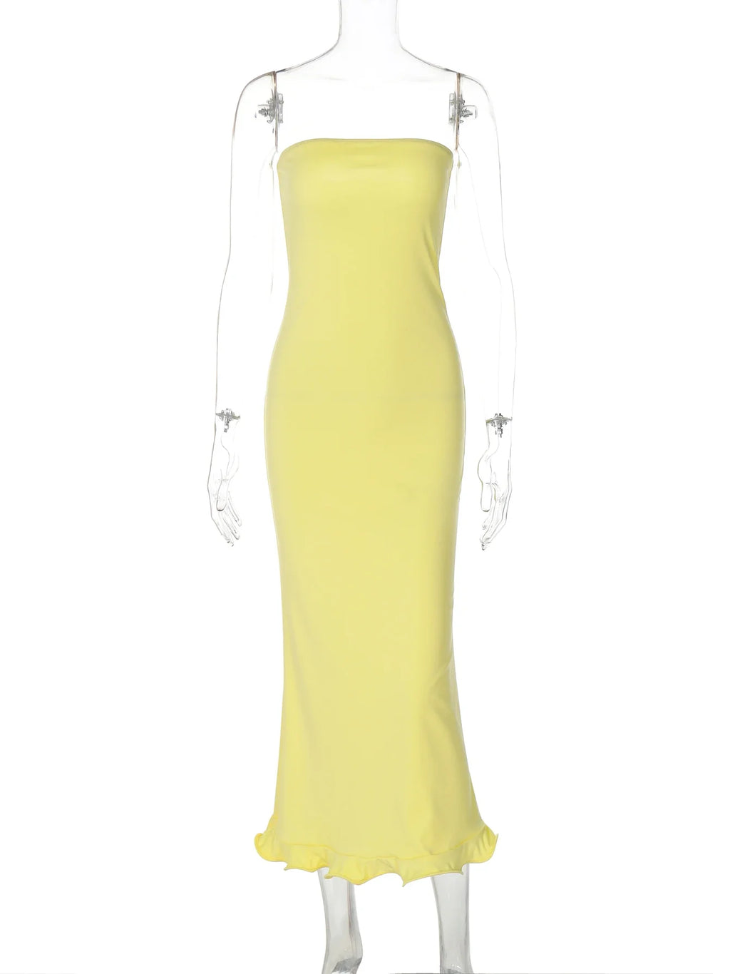 Elegant Strapless Ruffle Maxi Dress for Summer Women's Formal and Party Wear with Sexy Bodycon Fit