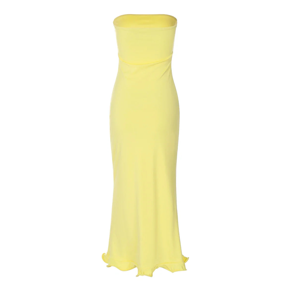 Elegant Strapless Ruffle Maxi Dress for Summer Women's Formal and Party Wear with Sexy Bodycon Fit