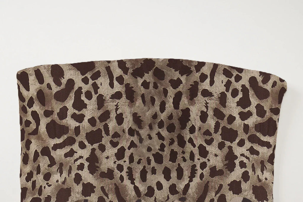 Women's Leopard Print Strapless Bodycon Midi Dress with Slit for Summer Beach Vacation and Club Outfits