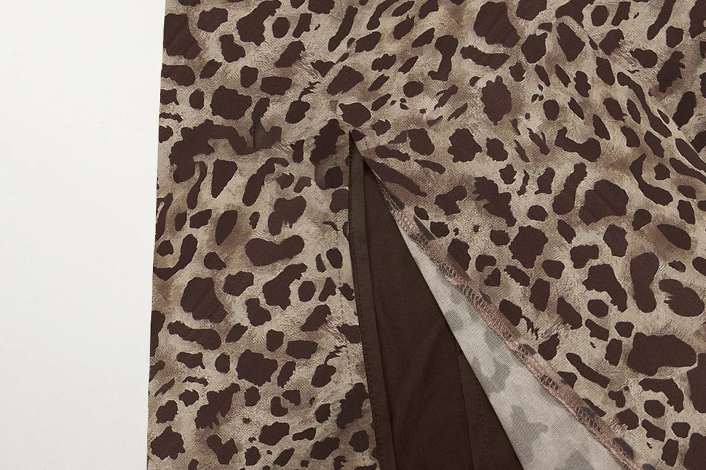 Women's Leopard Print Strapless Bodycon Midi Dress with Slit for Summer Beach Vacation and Club Outfits