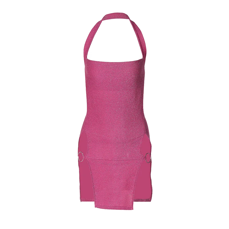 Elegant Shine Halter Backless Midi Dress for Women with Slit Detail Perfect for Spring Summer Parties and Festivals