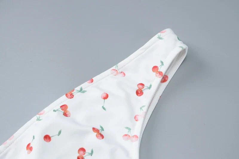 Cherry Print Strap Backless Draped Bodycon Mini Dress for Summer Women Elegant Party and Vacation Wear