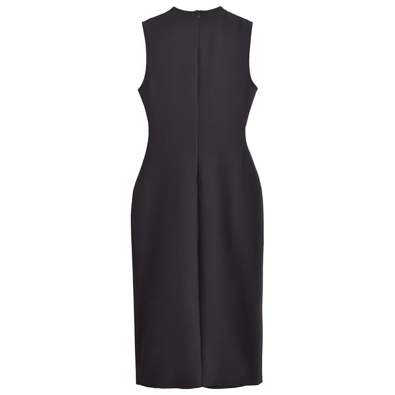 Elegant Black Long Summer Dress with Sleeveless Design, Button-Up Front, Belted Waist, Perfect for Evening and Casual Occasions