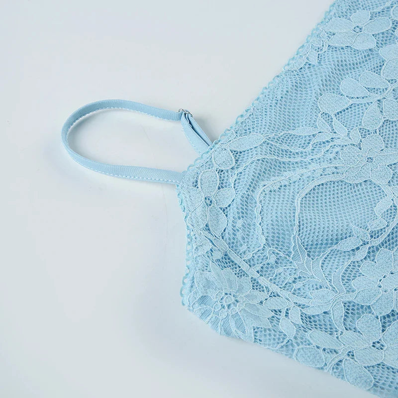 Solid Patchwork Lace Two Piece Dress Set Sleeveless Camisole Top with Low Waist Sheer Maxi Skirt Beach Style Holiday Outfit