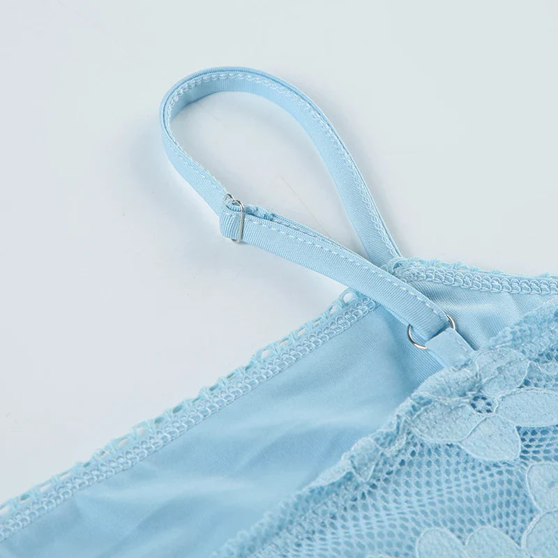 Solid Patchwork Lace Two Piece Dress Set Sleeveless Camisole Top with Low Waist Sheer Maxi Skirt Beach Style Holiday Outfit