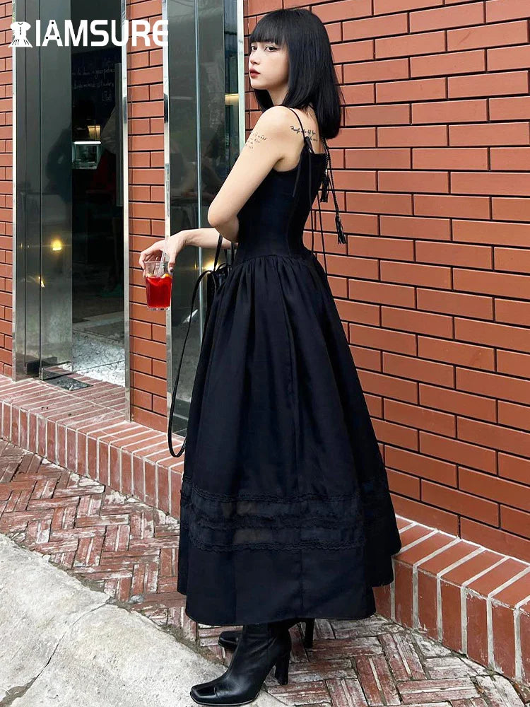 Elegant Casual Solid Lace Trim A-Line Maxi Dress with Slash Neck and Sleeveless Design for Summer Women