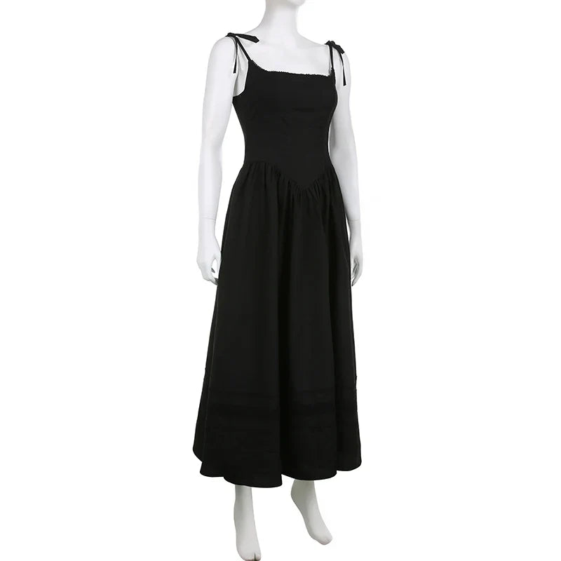 Elegant Sleeveless Maxi Dress with Lace Trim and Slash Neck A-Line Silhouette for Stylish Summer Wear