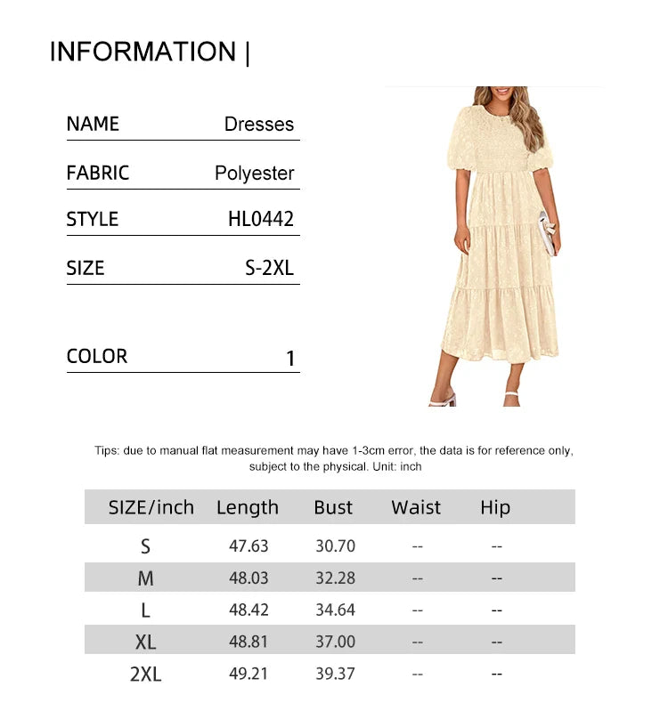 Women's Chiffon Dress for Summer Casual Wear with Short Sleeves Round Neck and Long One Line Style