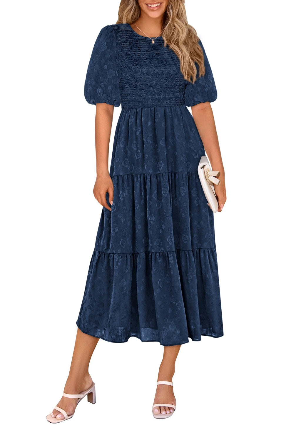 Women's Chiffon Dress for Summer Casual Wear with Short Sleeves Round Neck and Long One Line Style
